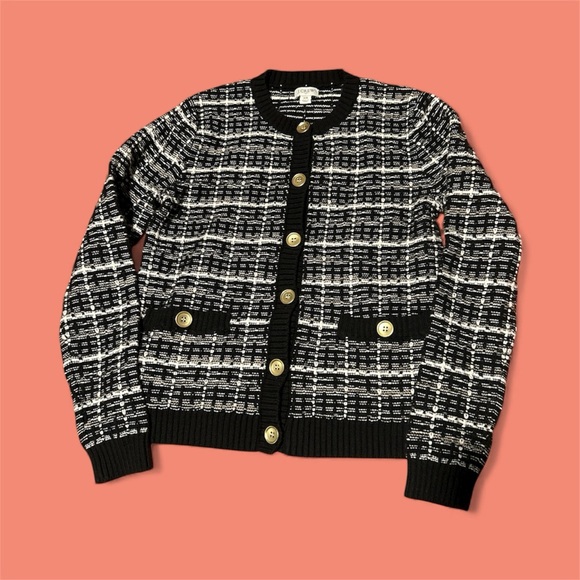 J. Crew Black and White Checkered Blazer with Gold Accents - Picture 3 of 7